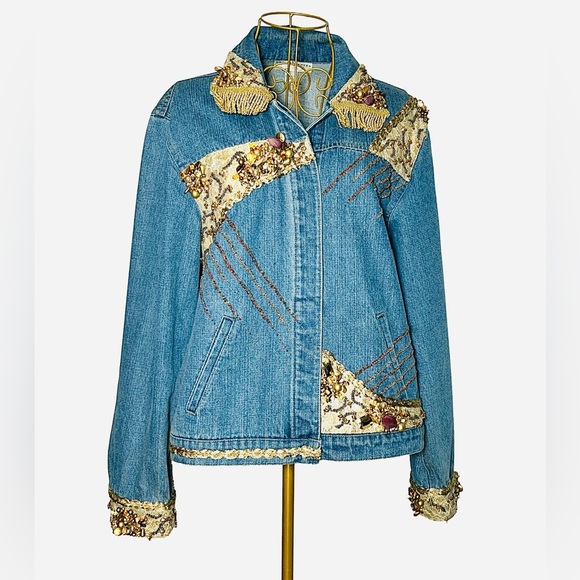 Rare Find! Vintage Mary Frances Embellished Western Denim Jacket, Large - Picture 4 of 16